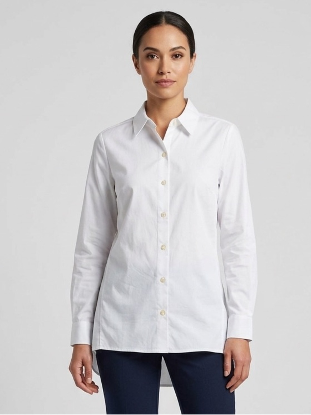 Zac & Rachel White Button-down Longline Blouse